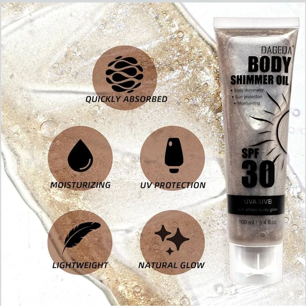 Dageda Bronze Shimmer Oil SPF 30 Sun Protection Shield 2 Face Body Glow 3.4oz - Picture 3 of 6